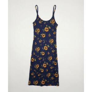 Vintage 90s Tickets 6 Cotton Ribbed Sunflower Midi Slip Dress Whimysgoth Grunge